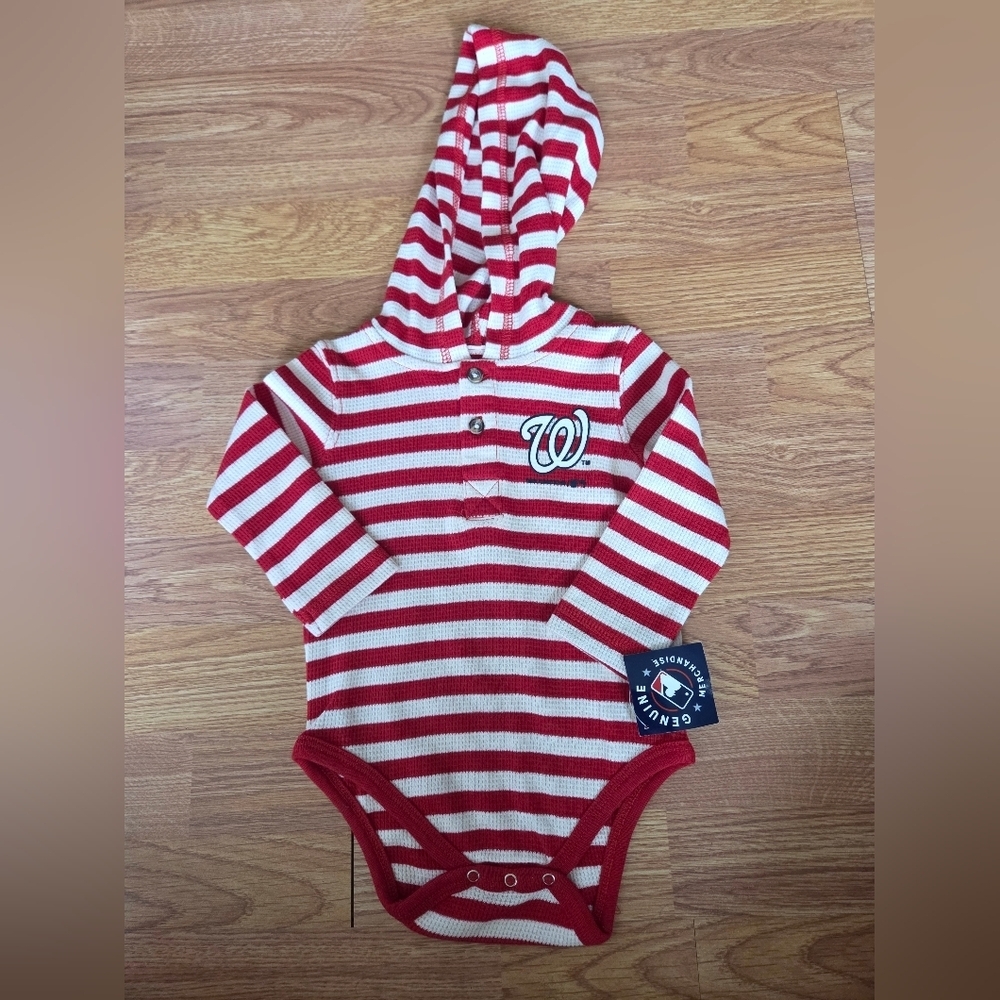 MLB Washington Nationals Baby Hoodie One Piece 12 Months NWT Red White Stripes